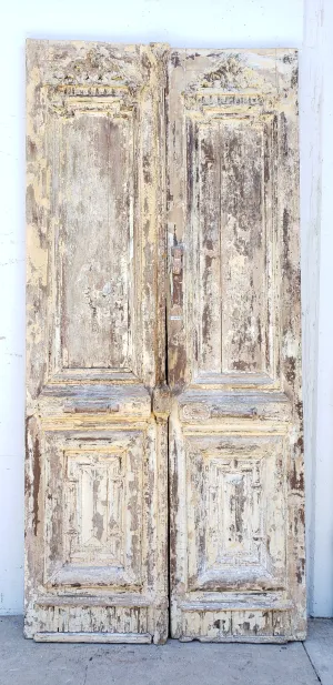 Pair of Distressed Wood Carved Antique Doors