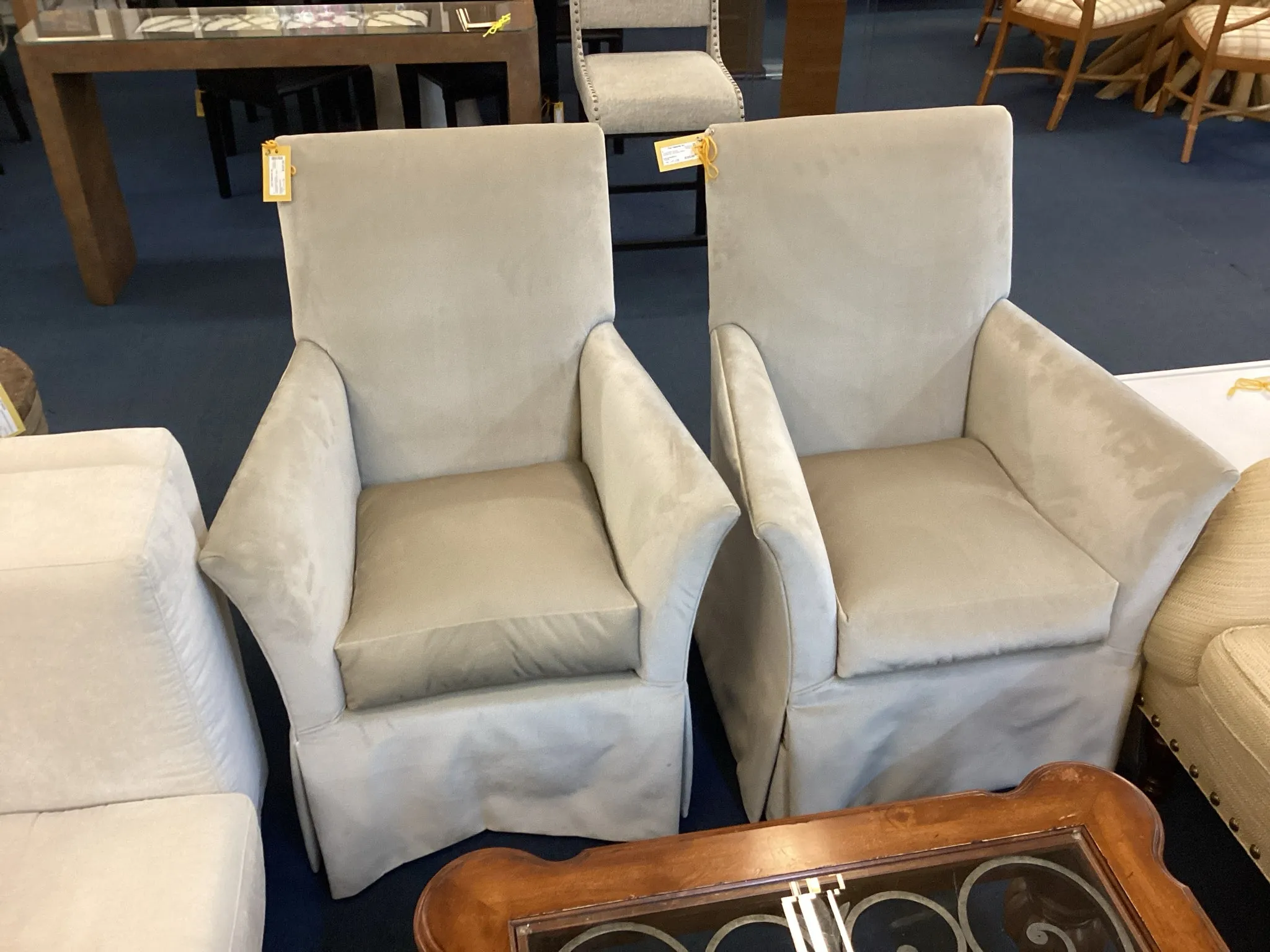 Pair of Light Gray Velvet High Back Living Room Chairs