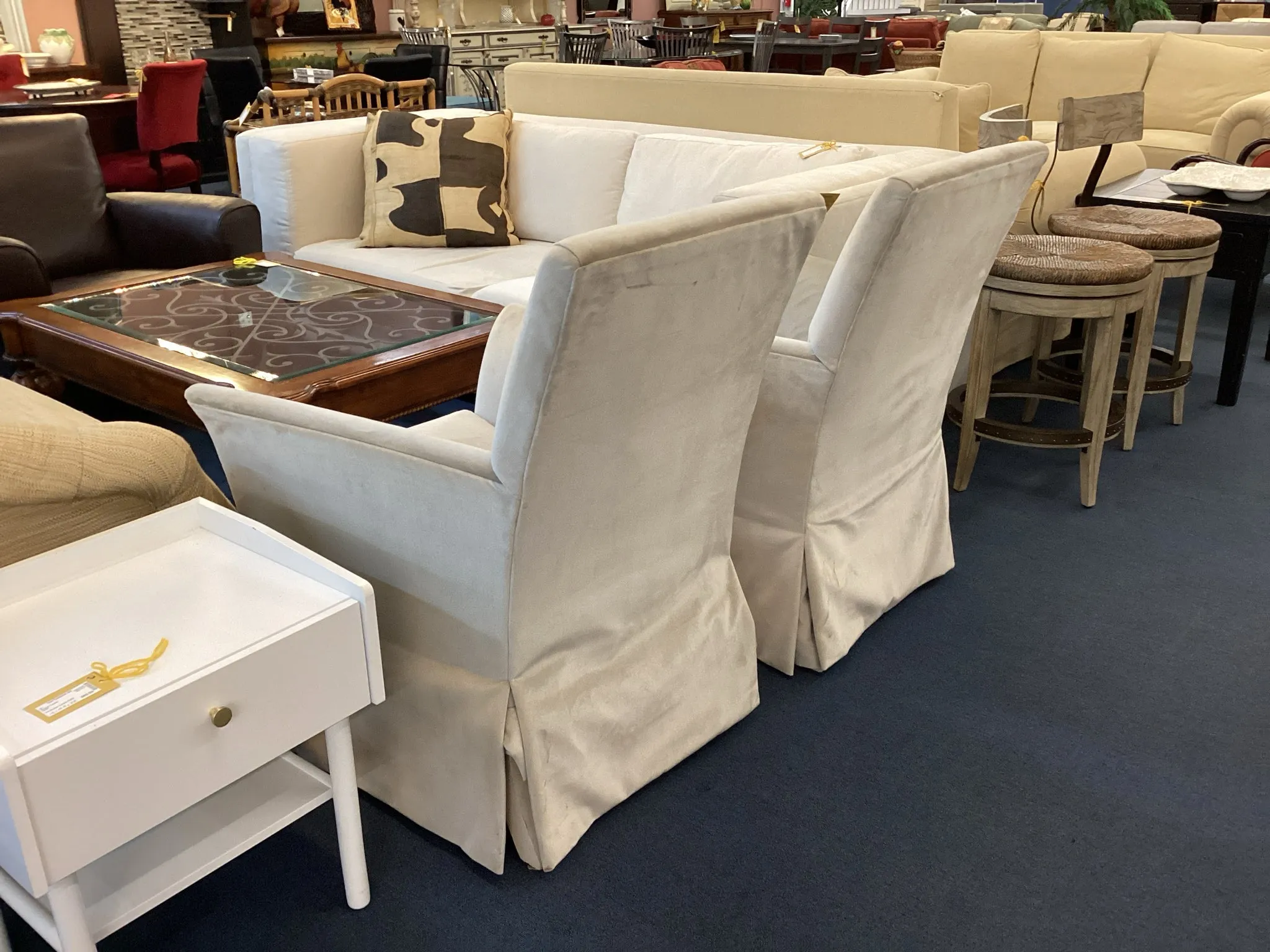 Pair of Light Gray Velvet High Back Living Room Chairs