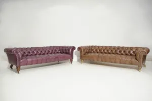 PAIR OF WILLIAM IV SOFAS : RICH BROWN & GRAPE