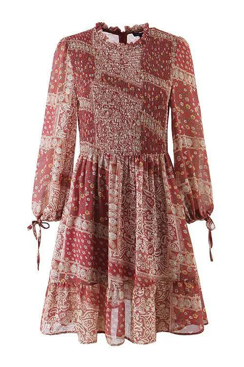 Paisley Floral Print Smock Mini Dress