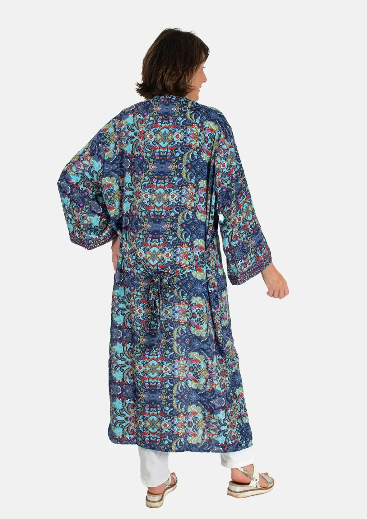 Paisley Pattern Kimono With Waist Tie