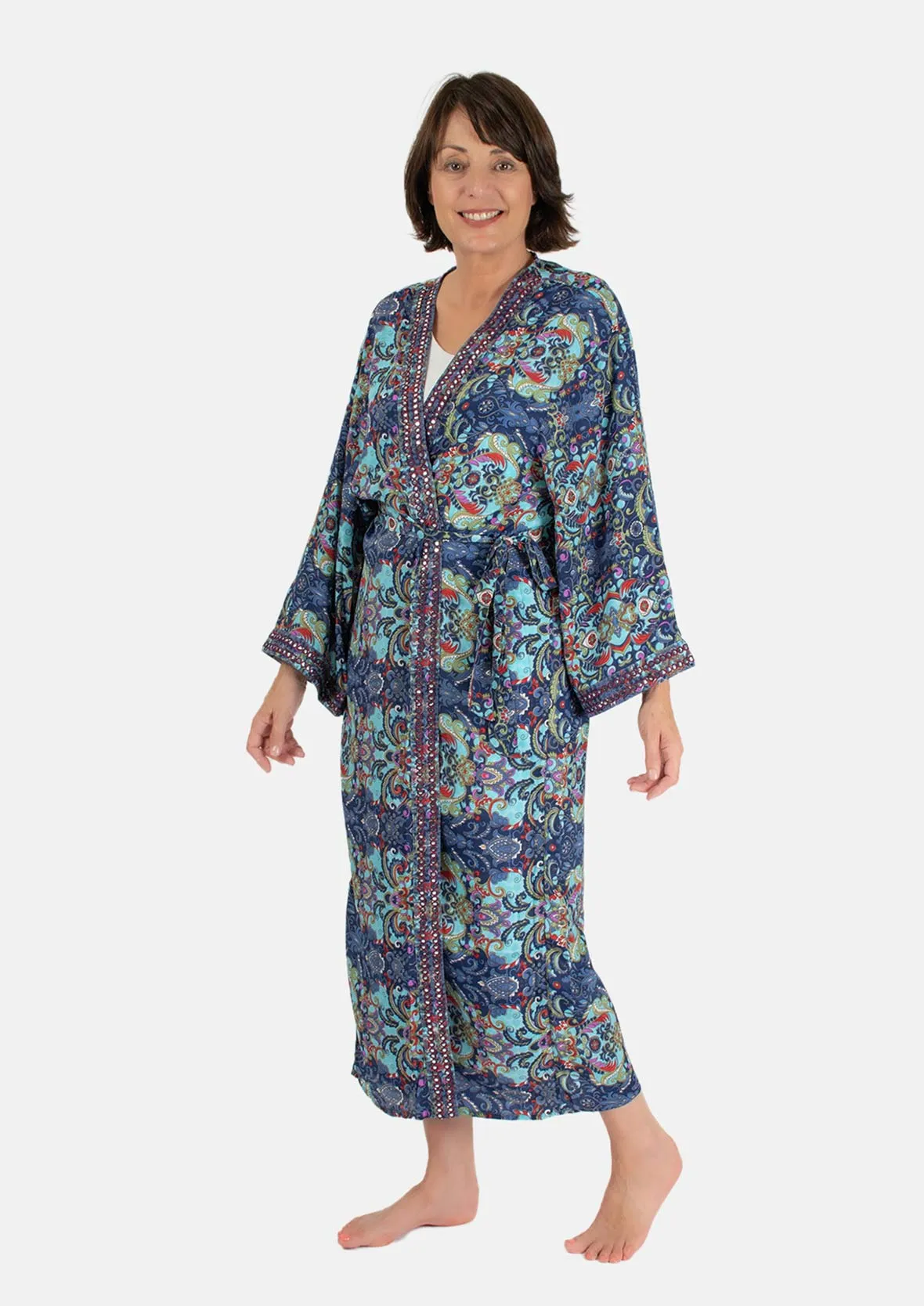 Paisley Pattern Kimono With Waist Tie