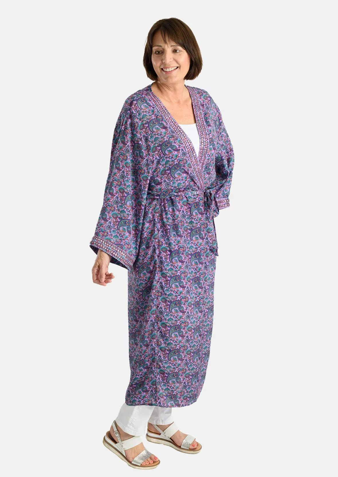 Paisley Pattern Kimono With Waist Tie