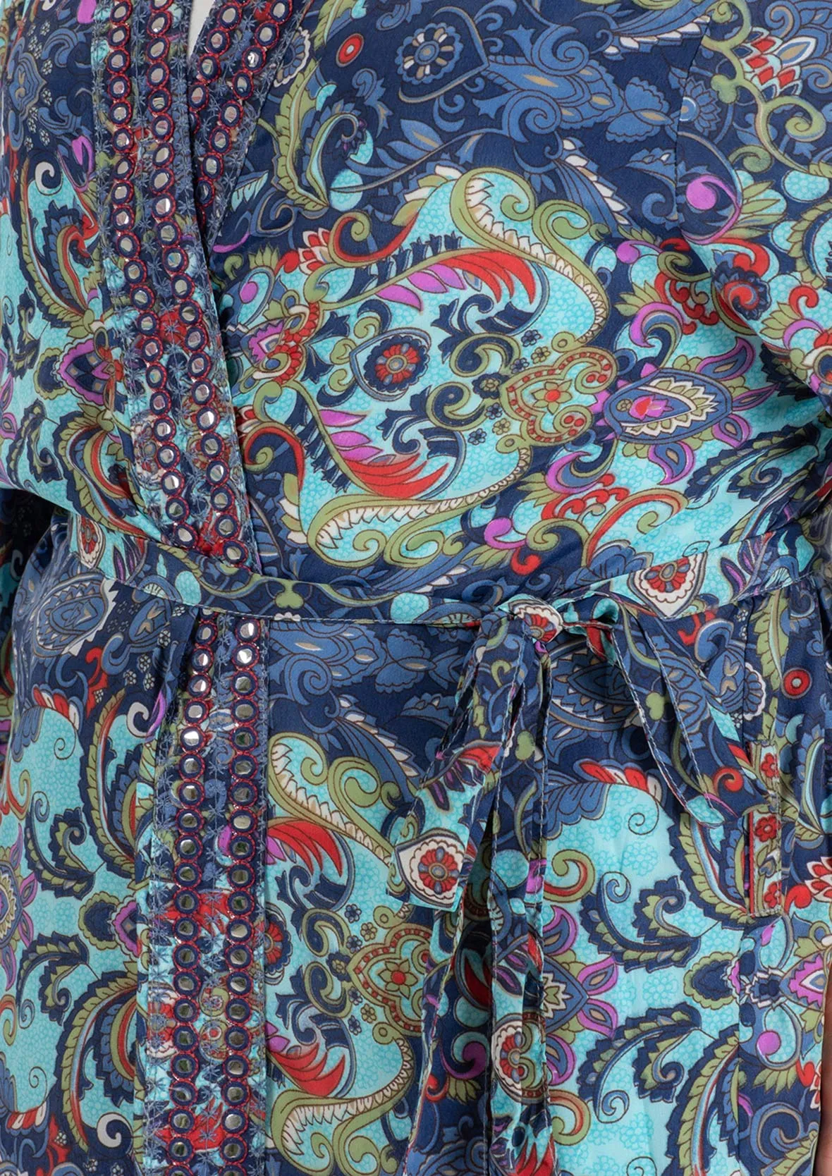 Paisley Pattern Kimono With Waist Tie