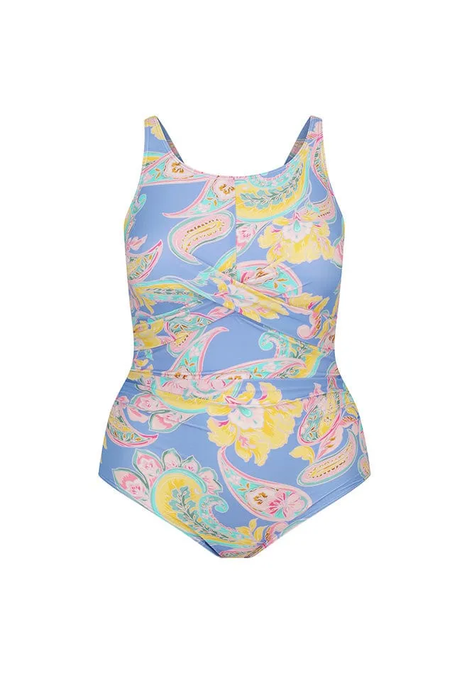 Paisley Pop High Neck Twist Front One Piece