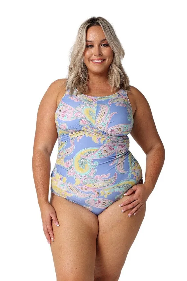 Paisley Pop High Neck Twist Front One Piece