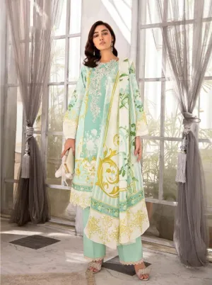 Pakistani Light Blue Cotton Suit Material for women with Chiffon Dupatta