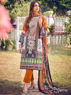 Pakistani Print Unstitched Cotton Suit Dress Material for Women