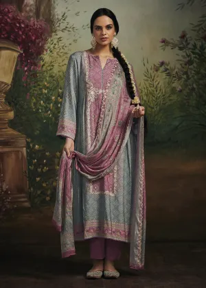 Pakistani Style Grey & Pink Digital Printed Salwar Suit