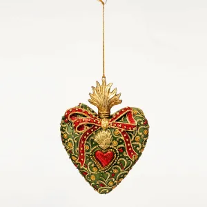 PALAIS ROYAL Pendaglio per Albero di Natale Cuore 14cm Resina Verde Oro Decorazione Natalizia