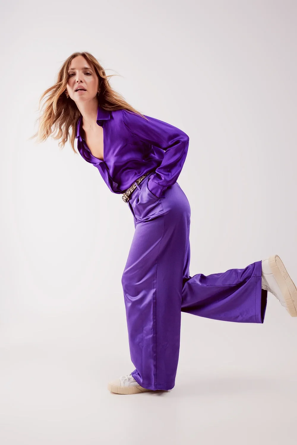 Palazzo Pleated Pants in Purple