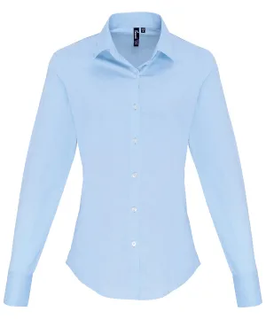 Pale Blue - Women's stretch fit cotton poplin long sleeve blouse