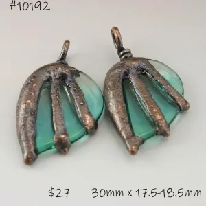 Pale Emerald Teal Batwings with Copper Electroforming