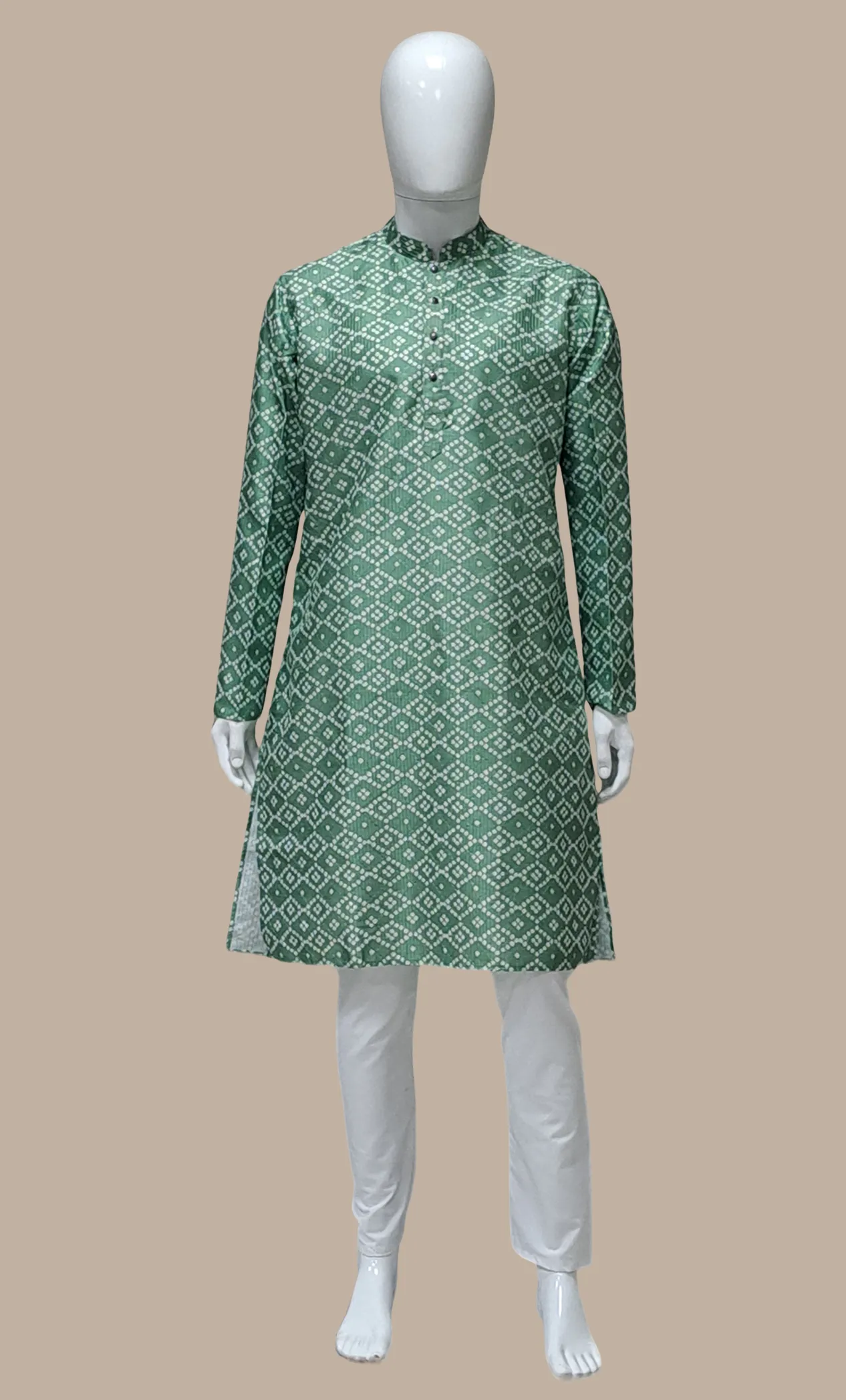 Pale Green Bandhani Printed Kurta Set