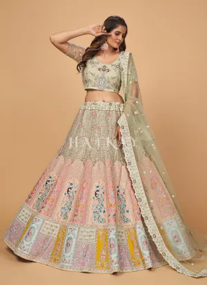 Pale Green Multi Embroidered Wedding Lehenga Choli