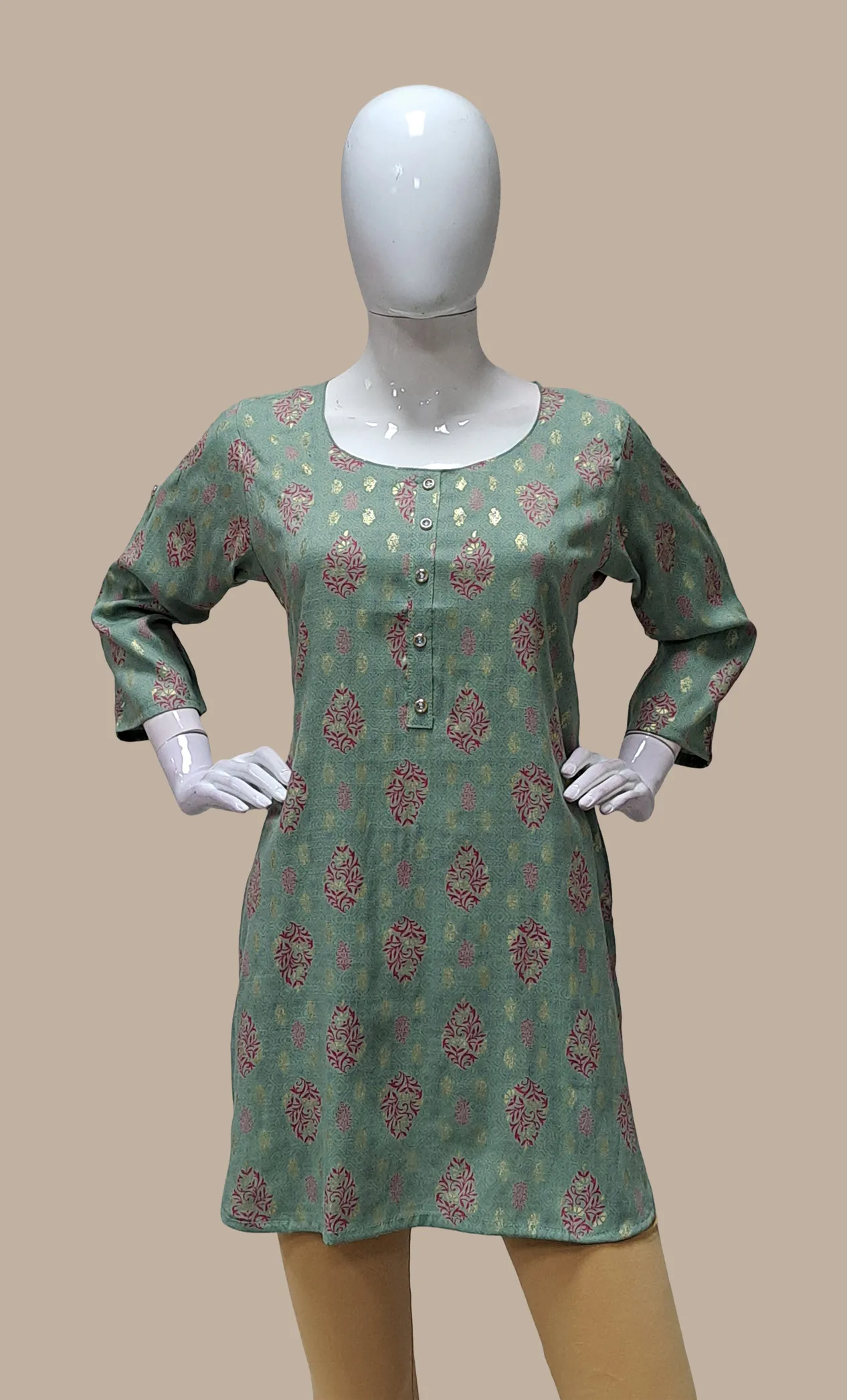 Pale Green Printed Kurti Top