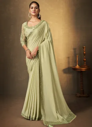 Pale Green Traditional Embroidery Festive Saree