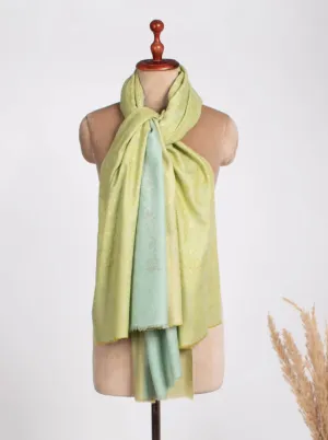 Pale Lime Yellow and Blue Kashmiri Pashmina Shawl - WAIMEA