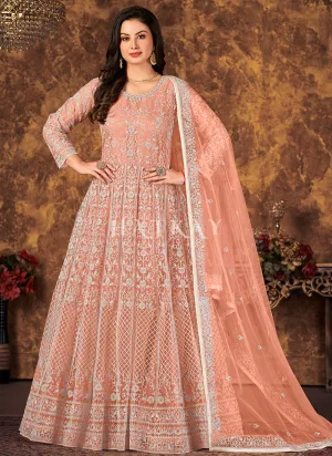 Pale Orange Embroidery Designer Anarkali Suit