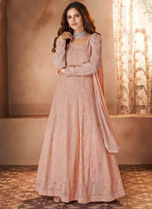 Pale Pink Lucknowi Embroidered Designer Anarkali Suit