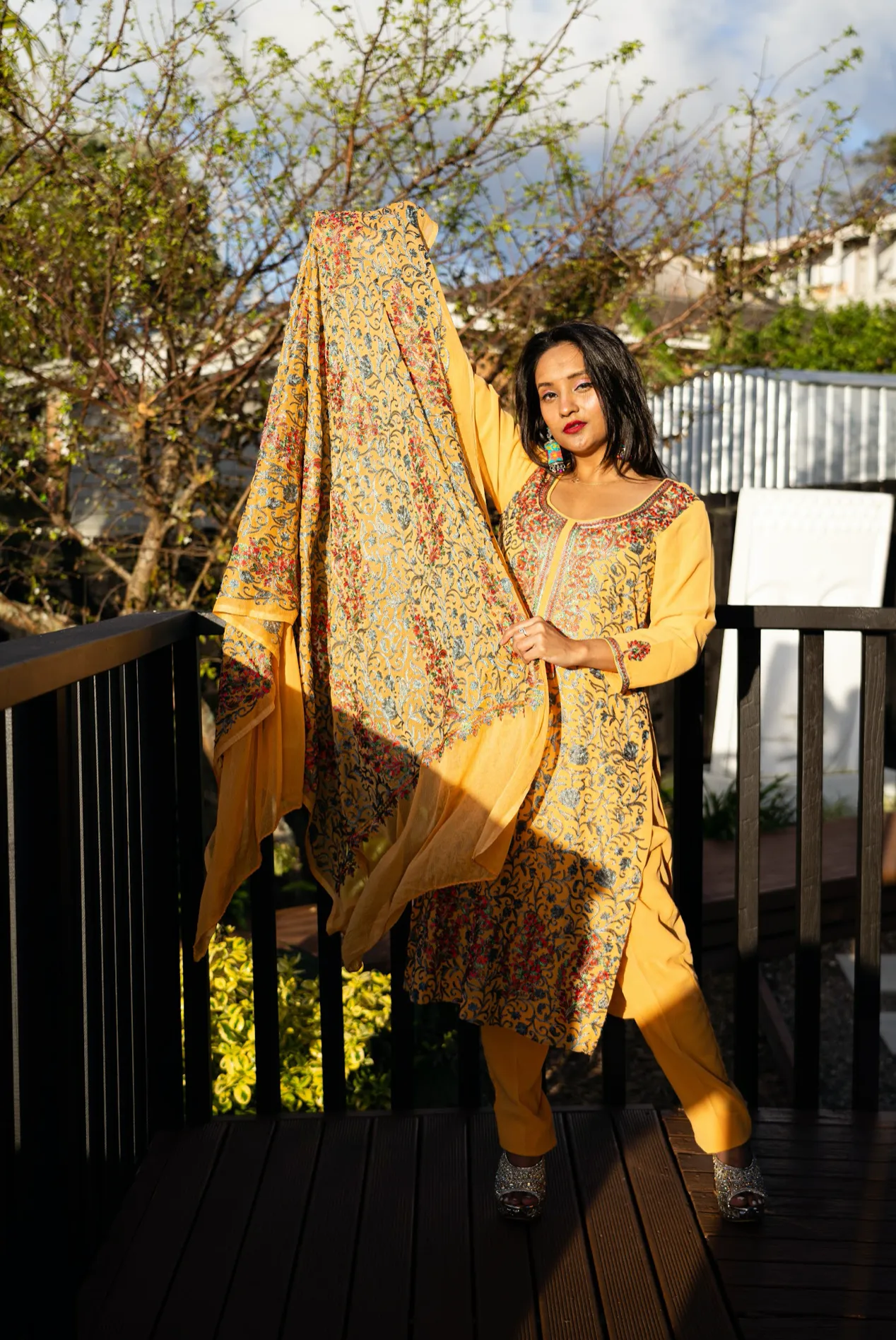 Pale Yellow Embroidered Aari Work Kurta Pant Set- Georgette