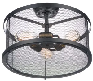 Palladium 16.5" 3 Light Flush Mount in Black and Natural Aged Brass