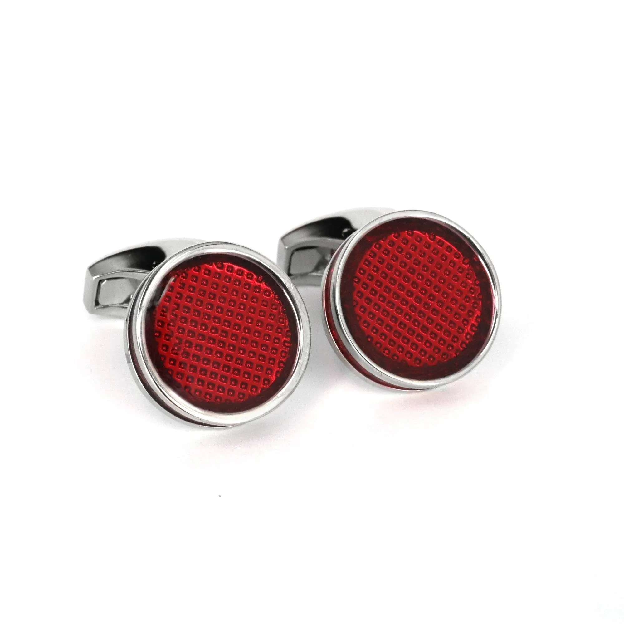 Palladium Plated Tablet Ice Cufflinks With Red Enamel