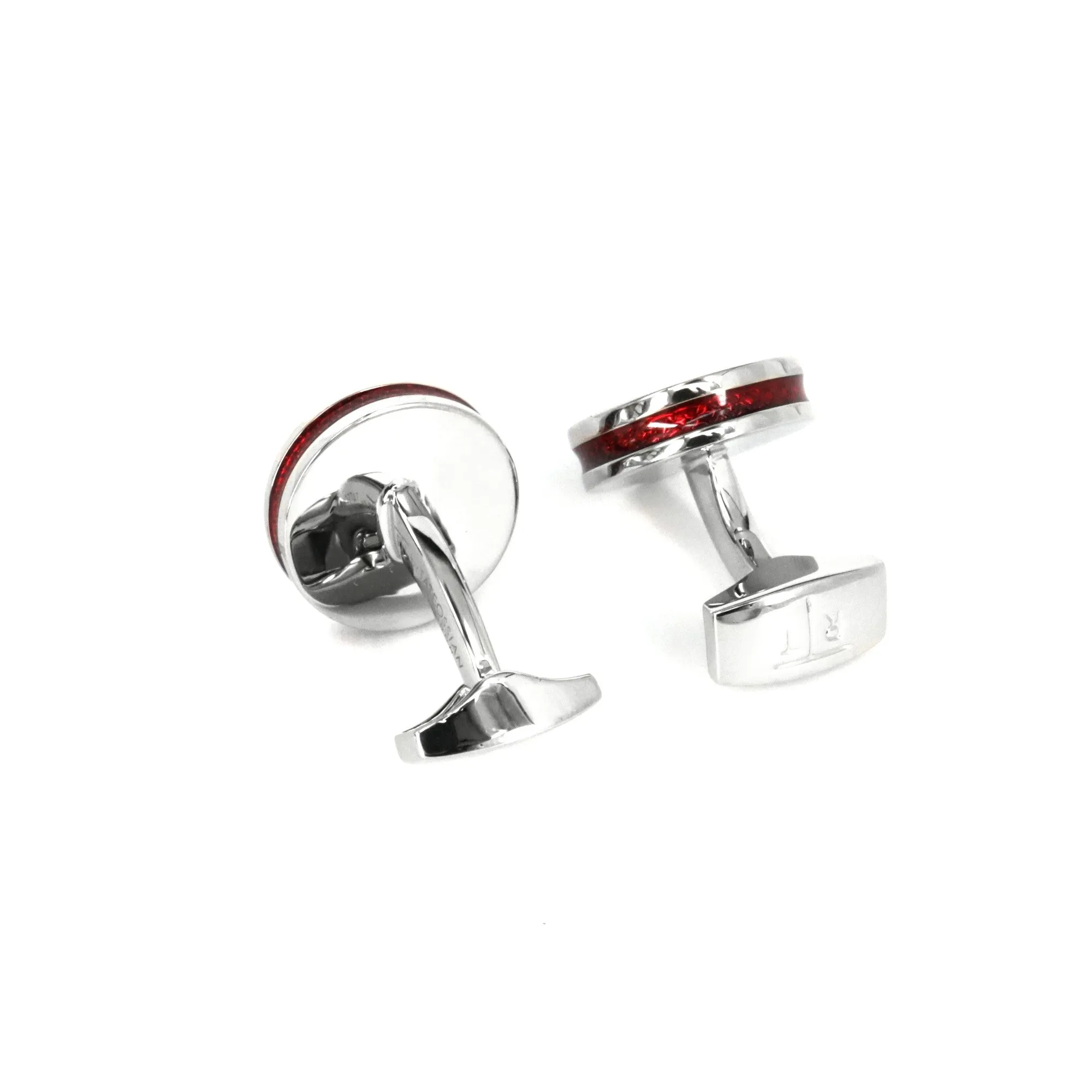 Palladium Plated Tablet Ice Cufflinks With Red Enamel