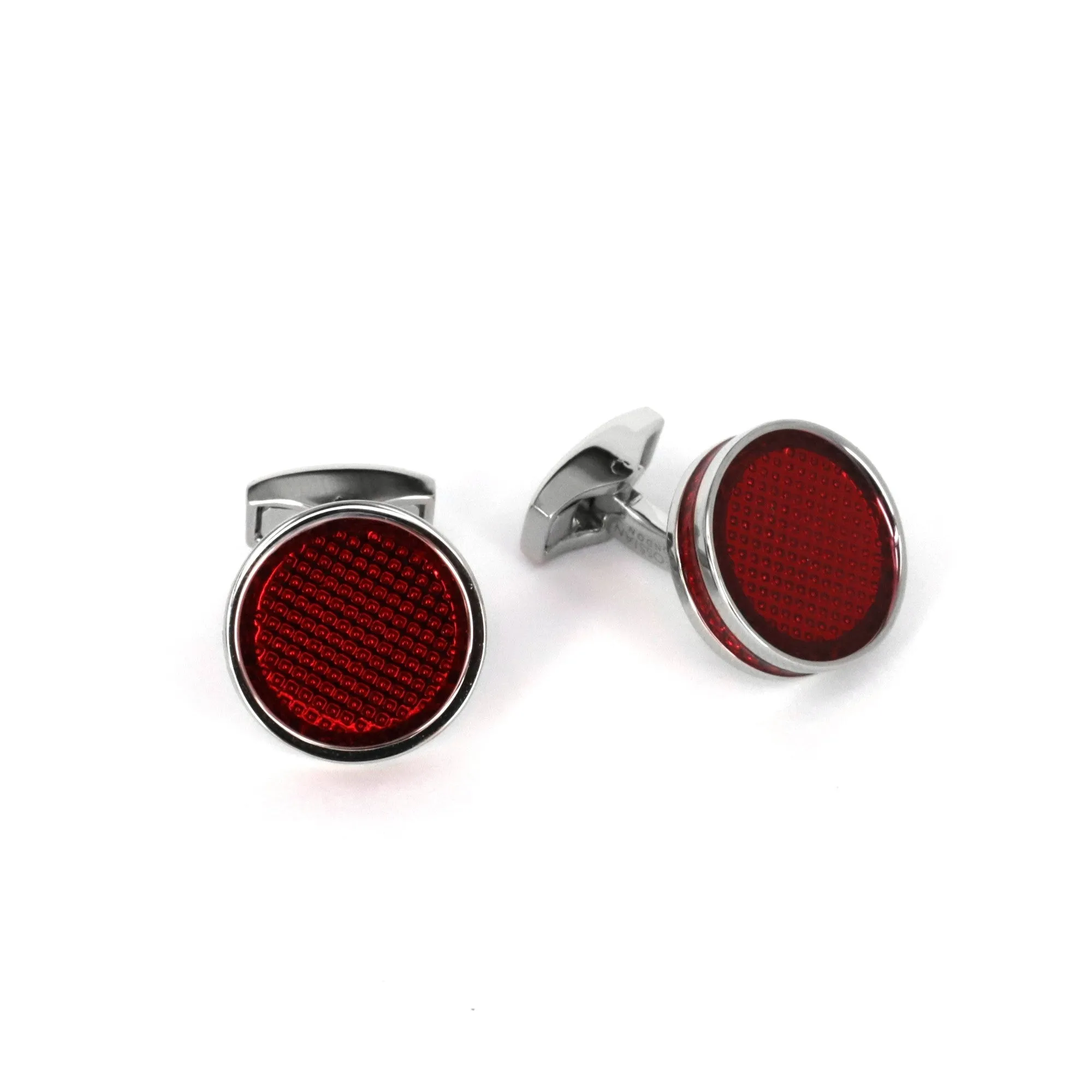 Palladium Plated Tablet Ice Cufflinks With Red Enamel