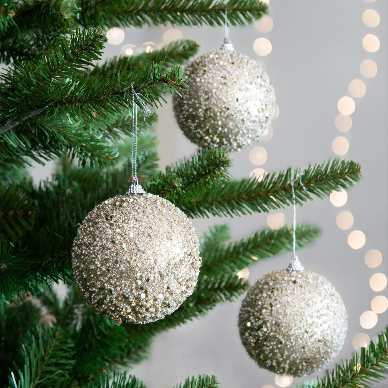 Palline per albero di Natale in foam decorate con Glitter, confezione da 12 pezzi