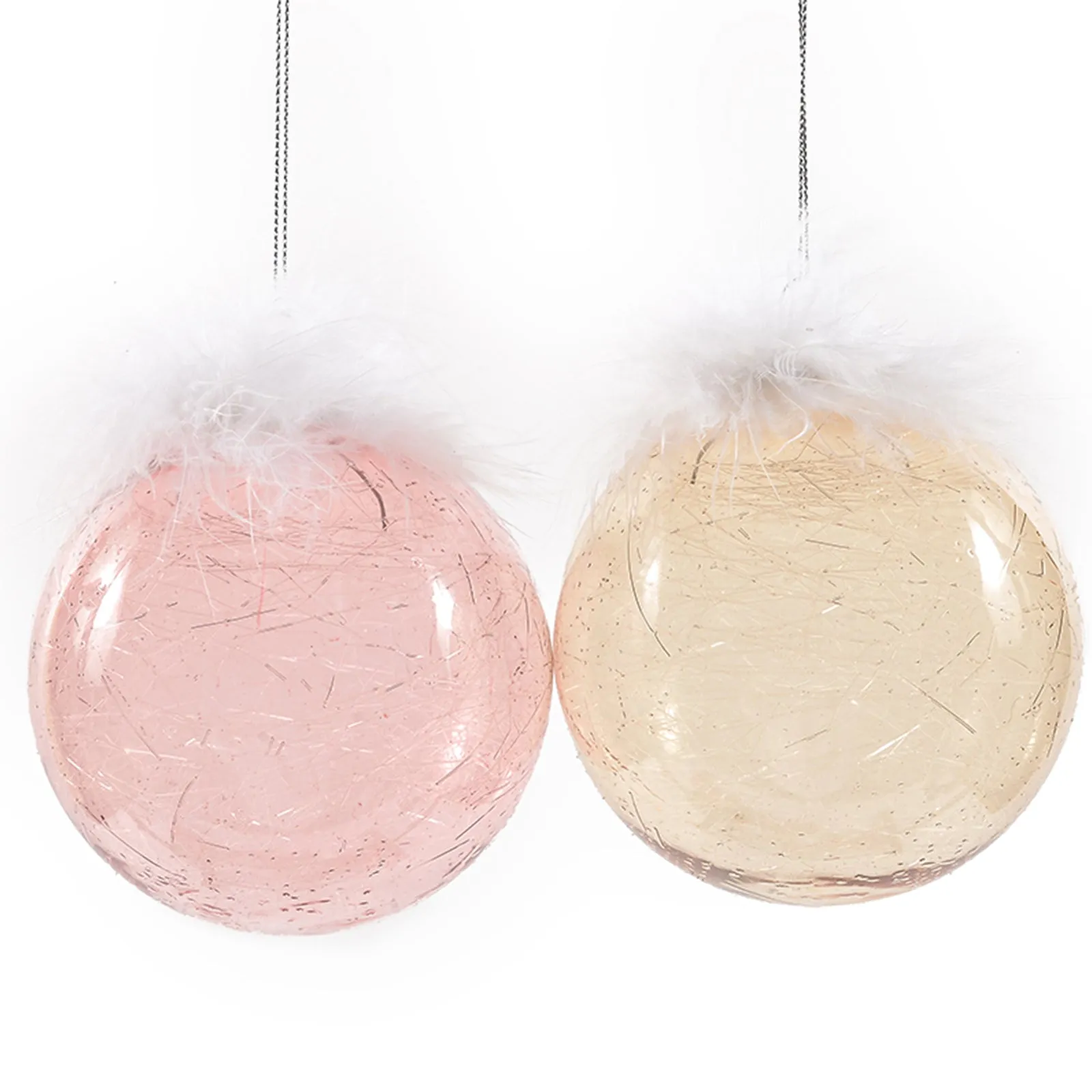 Palline per albero di Natale in vetro decorate con piume Rosa e Oro da 10 cm, confezione da 6 pezzi