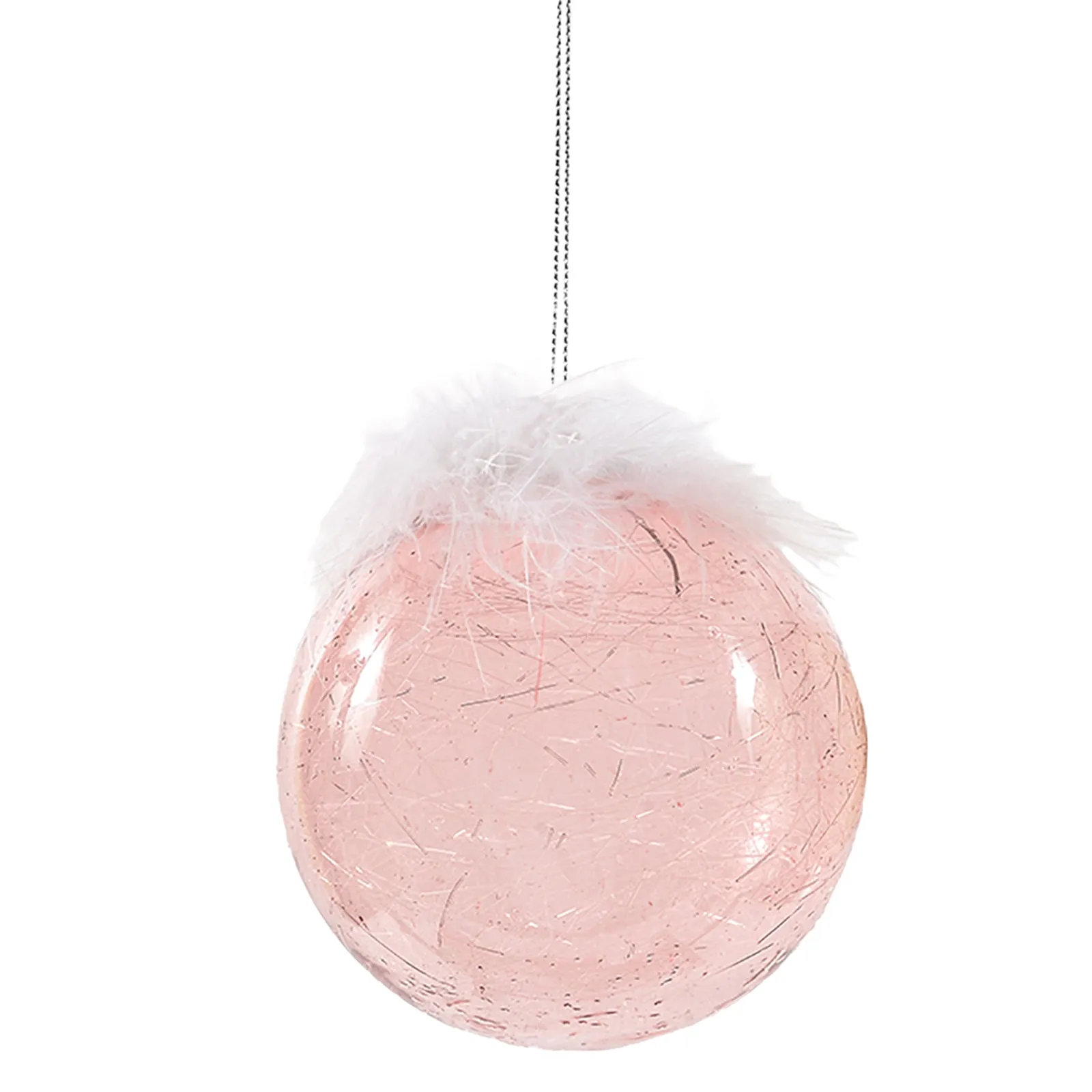 Palline per albero di Natale in vetro decorate con piume Rosa e Oro da 10 cm, confezione da 6 pezzi