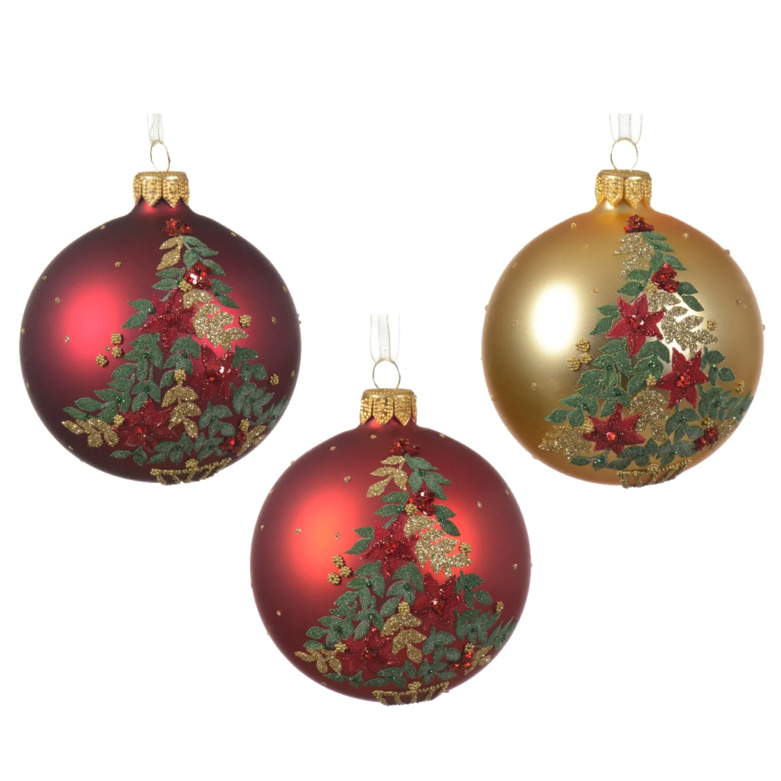 Palline per albero di Natale in vetro Rosso e oro con albero da 8 cm, confezione da 6 pezzi