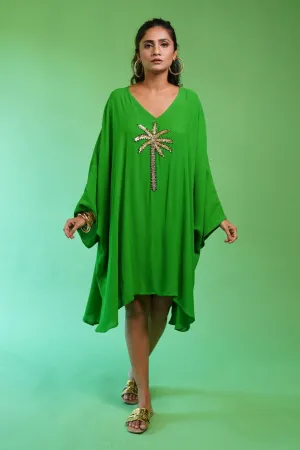 Palm Parrot Green Kaftan Dress