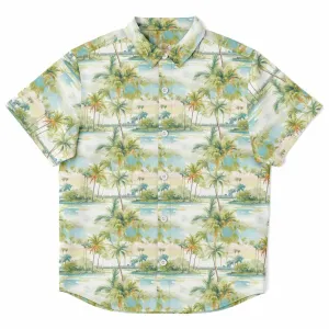 Palm Tree Breeze- Kids Short Sleeve Button Down Shirt