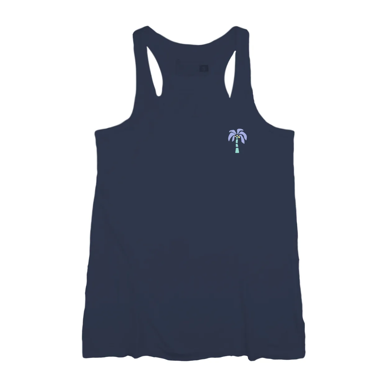 PALM TREE EMBROIDERY FLOWY TANK - NAVY