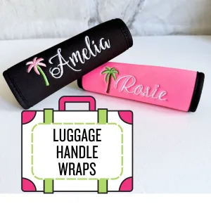 Palm Tree Name Luggage Handle Wrap Personalized and Embroidered, Name Suitcase Tag