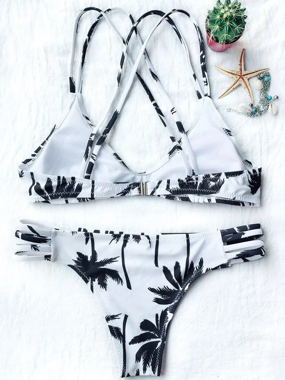 Palm Trees Printed Strappy Bikini