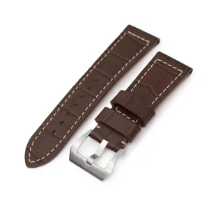 Pam Collection, Dark Brown Croco Grain Italian Leather Strap for Panerai, Beige Stitch.