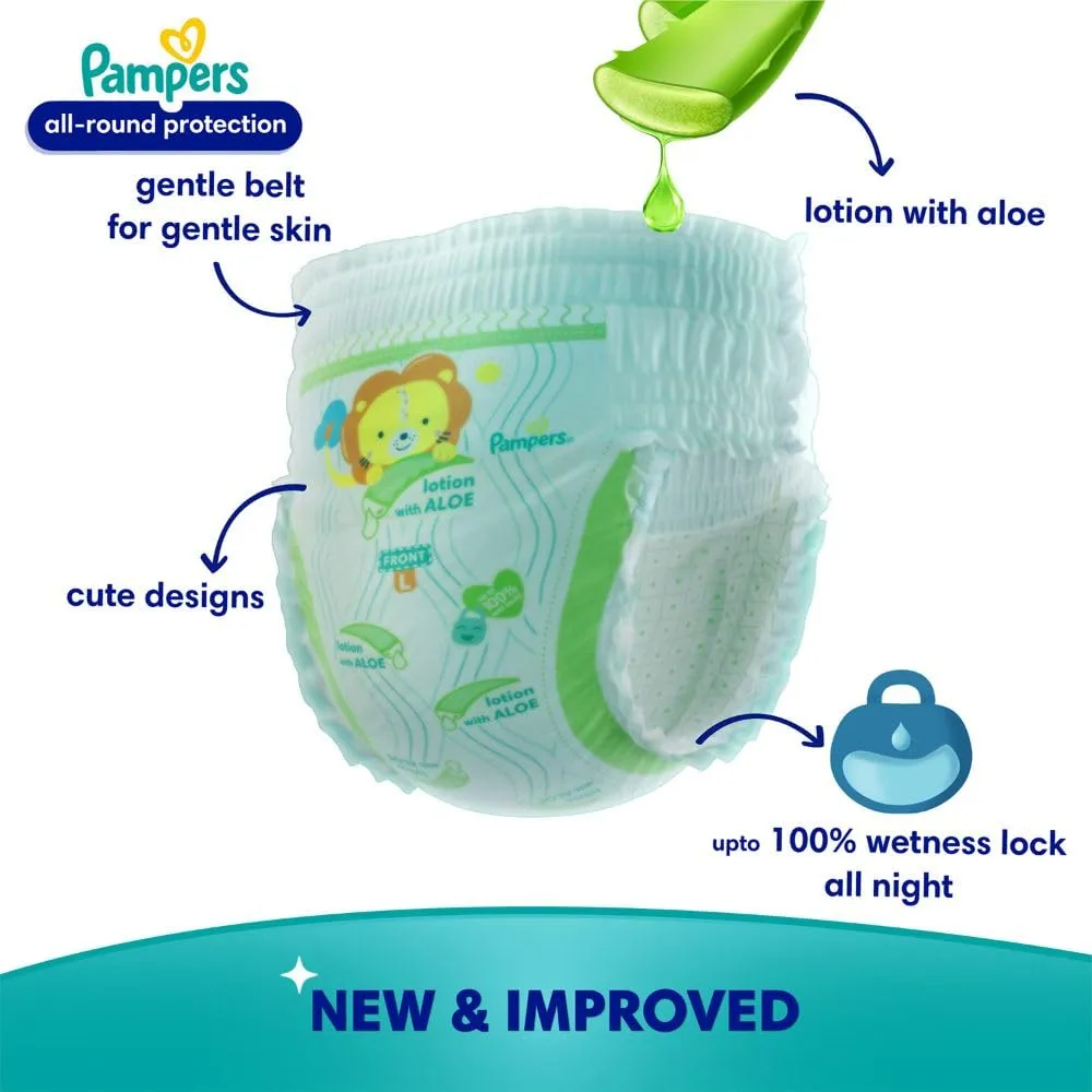 Pampers All round Protection Pants Style Baby Diapers, Medium (M) Size, 76 Count, Anti Rash Blanket, Lotion with Aloe Vera, 7-12kg Diapers