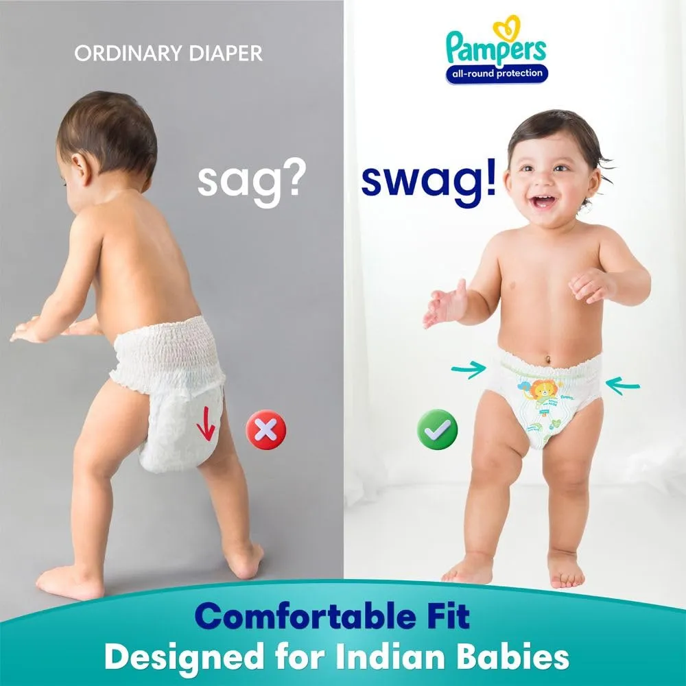 Pampers All round Protection Pants Style Baby Diapers, Medium (M) Size, 76 Count, Anti Rash Blanket, Lotion with Aloe Vera, 7-12kg Diapers