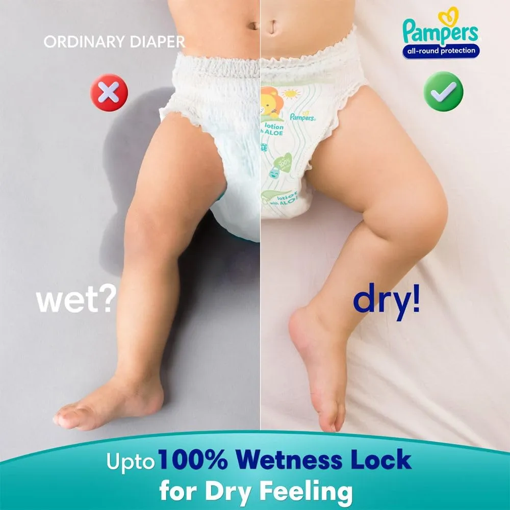 Pampers All round Protection Pants Style Baby Diapers, Medium (M) Size, 76 Count, Anti Rash Blanket, Lotion with Aloe Vera, 7-12kg Diapers