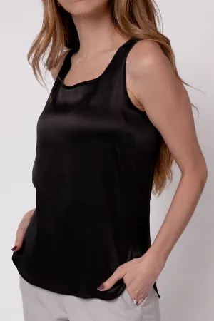 Pan Silk Satin Top in Black