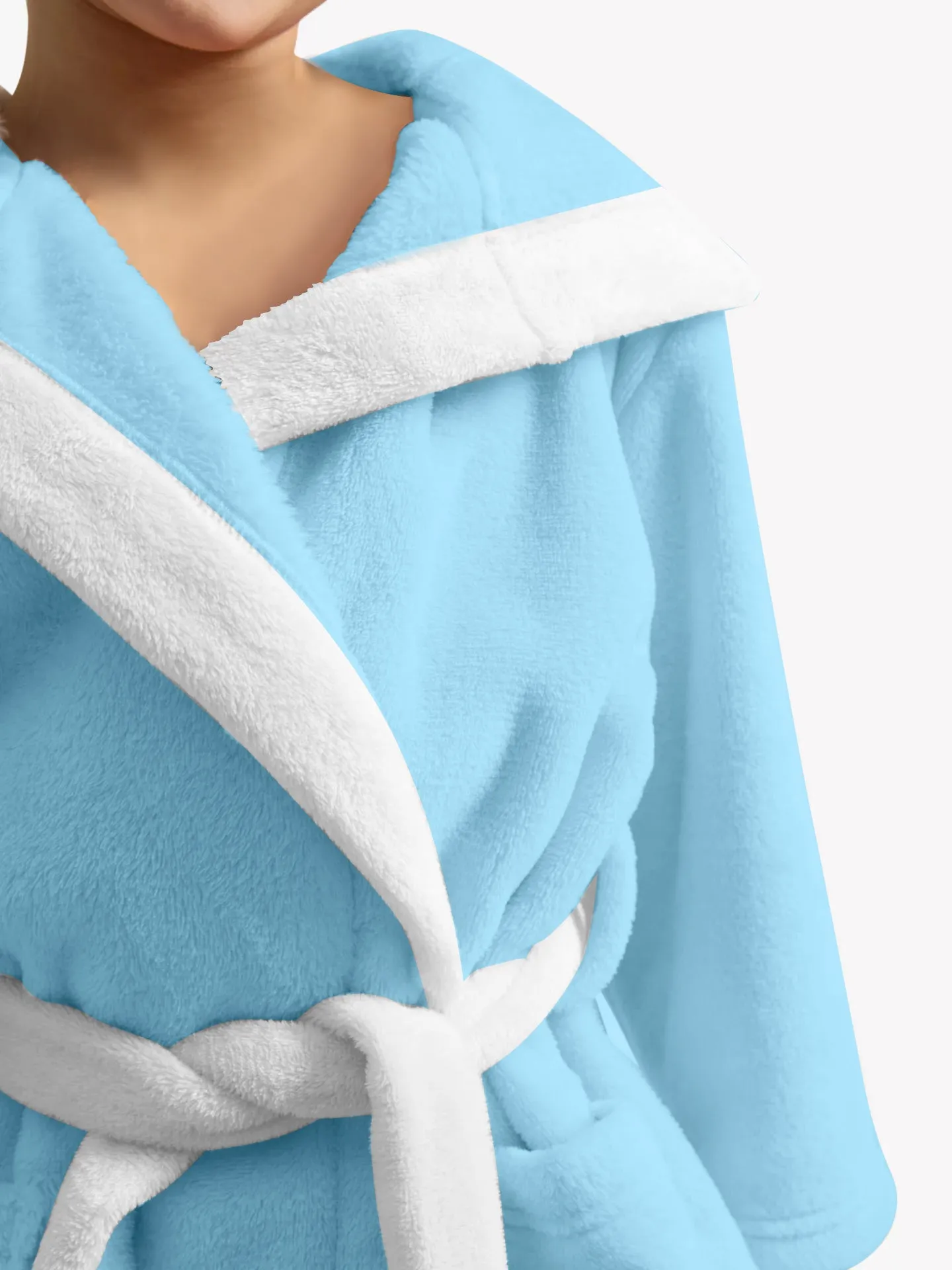 Panda Embroidered Kids Bathrobe with Hood and Tie Up Belt - Aqua