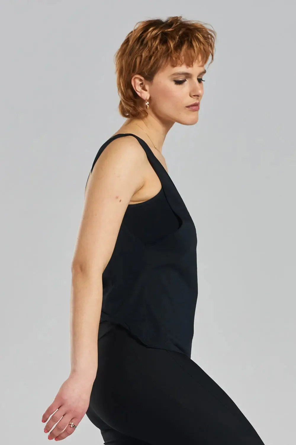 Pandorea Embroidered Ethical-Cotton Twist-Back Vest - Volcanic Black