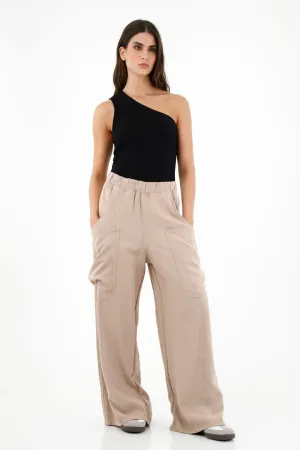 Pantalón con pretina elástica crudo para mujer