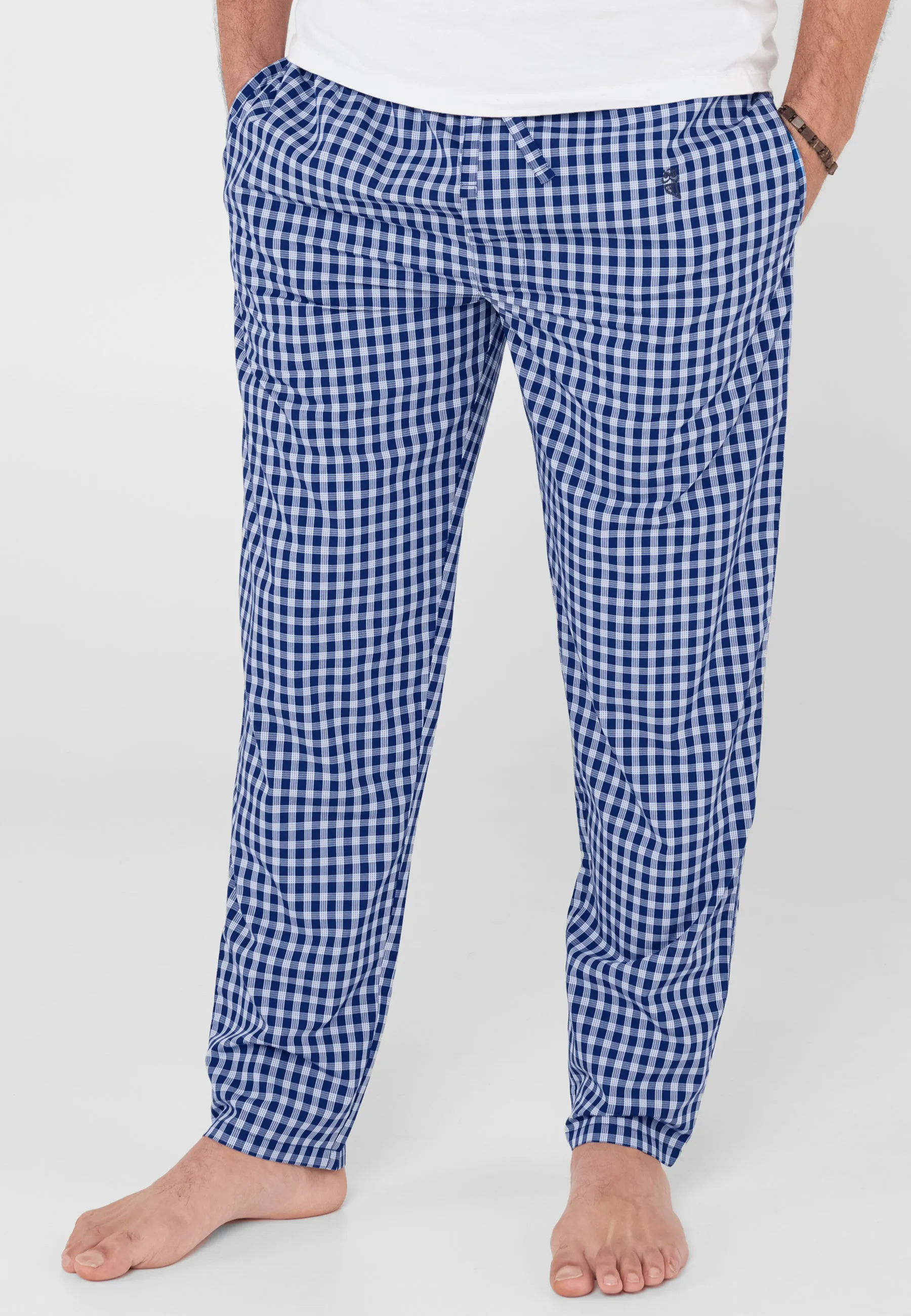 Pantalón Pijama Hombre Largo Popelín Cuadros - Azul 8978_38