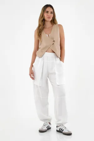 Pantalón tipo Jogger blanco para mujer