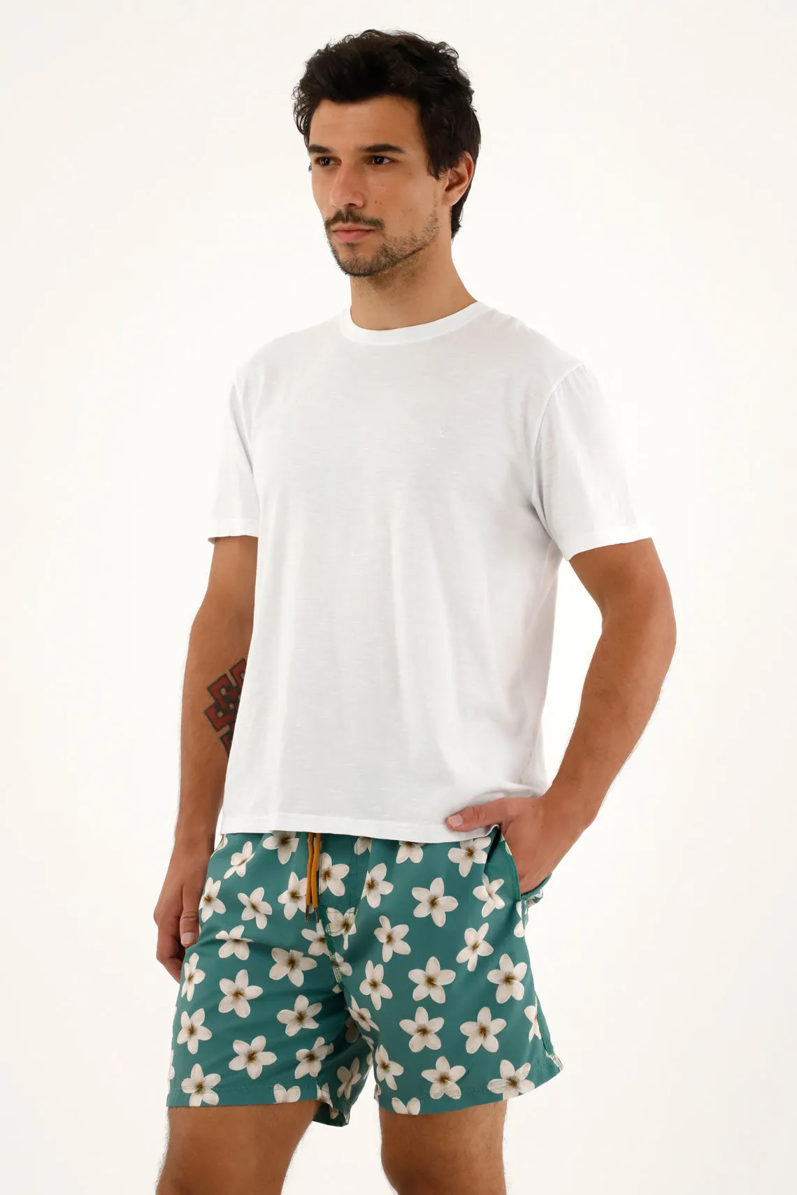 Pantaloneta de baño con estampado de flores para hombre